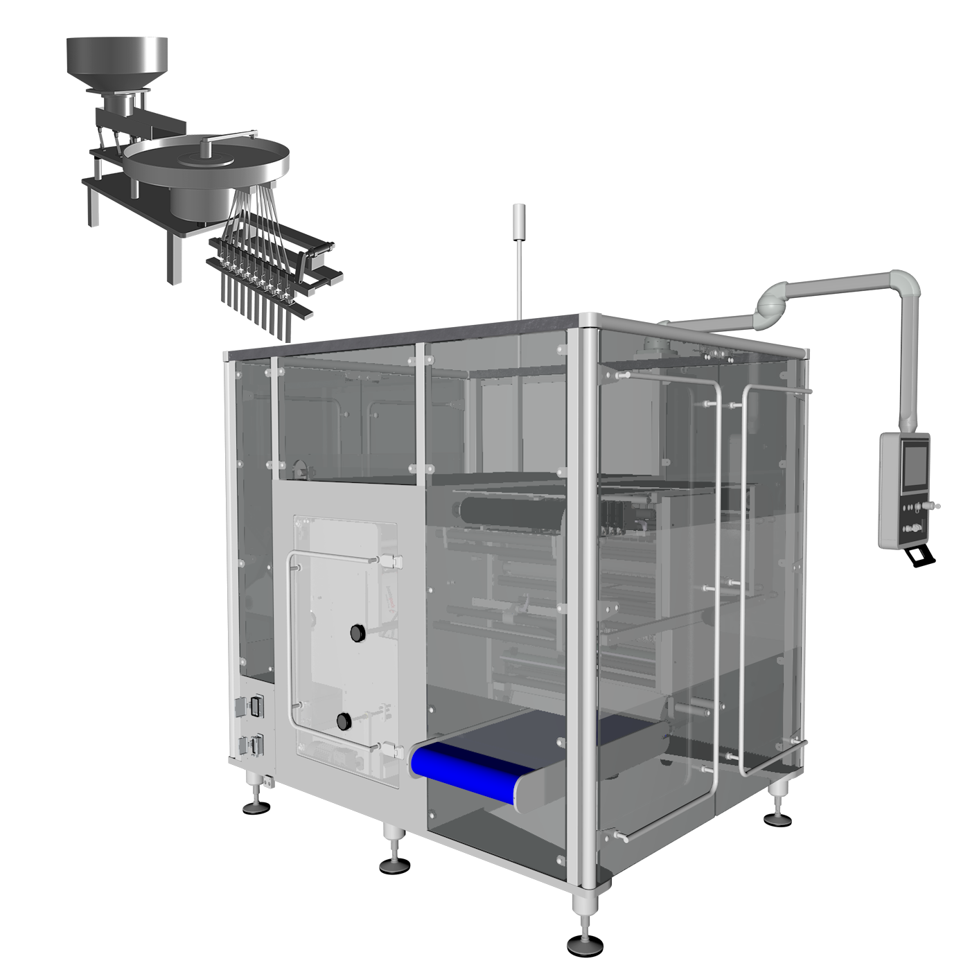 Counting doser on a four side seal sachet machine